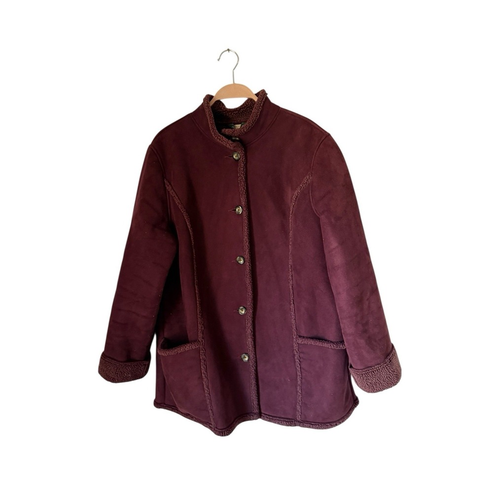 L.L. Bean plum Overcoat womens large regular fit‎ 0 BCT8 Button Closure Fleece